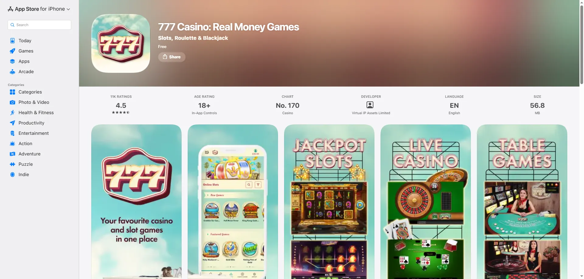777 Casino online slot games library — thousands of top titles