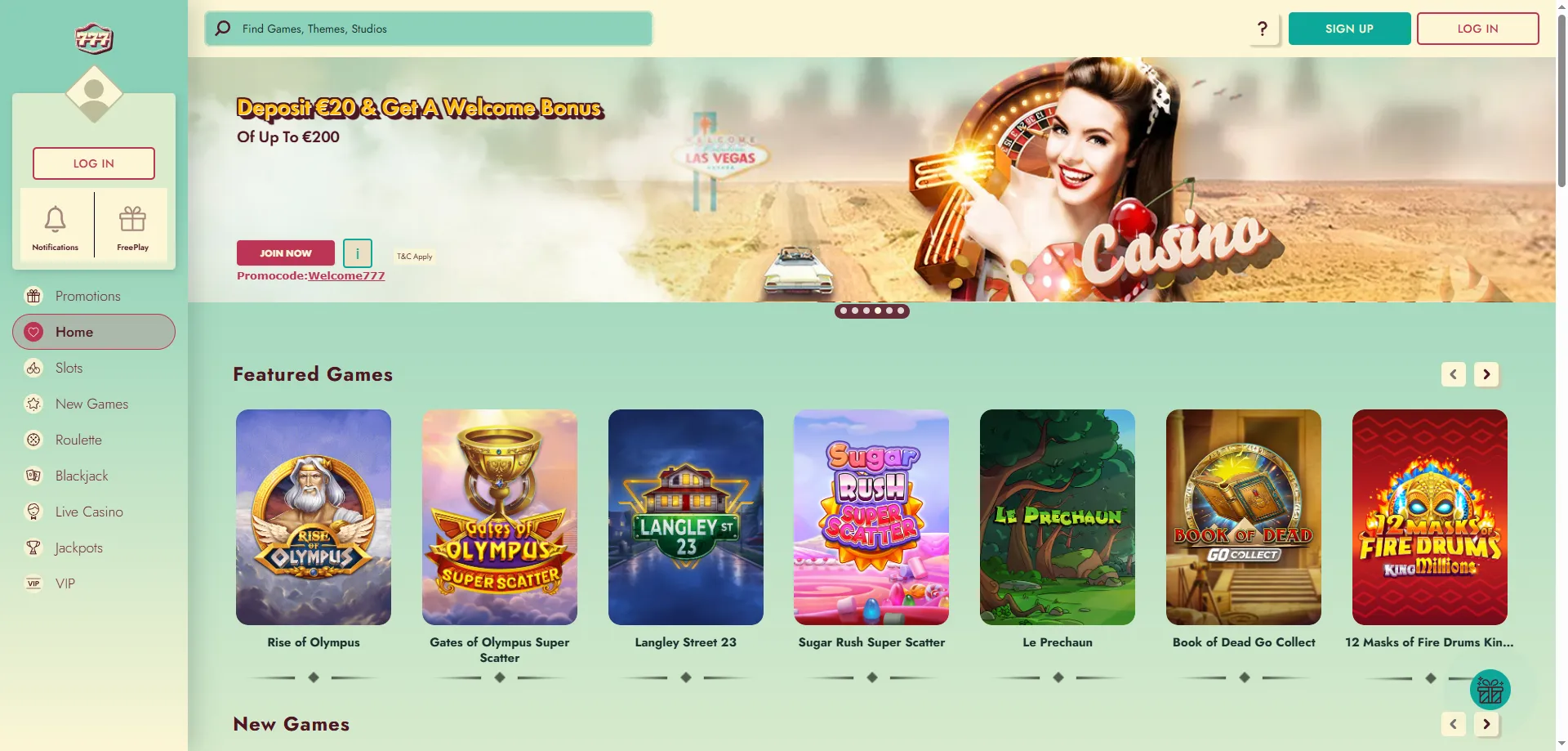 777 Casino homepage — secure login and account access overview
